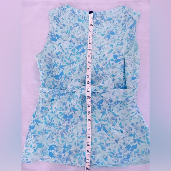 Ann Taylor Blue Silk Chiffon Tie-Back Sleeveless Blouse with Empire Waist - Picture 11 of 15